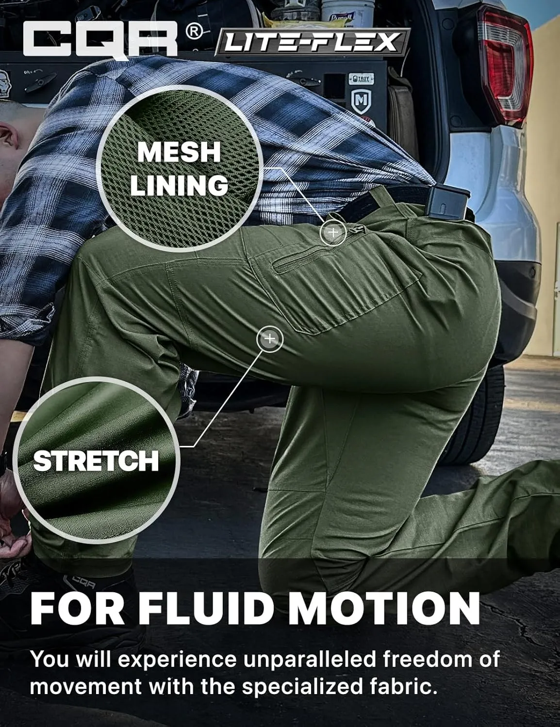 CQR Men's Utility Flex Cargo Pants, Classic-Fit Casual Stretch Work Pants, Water Resistant Lightweight Tactical Hiking Pants
