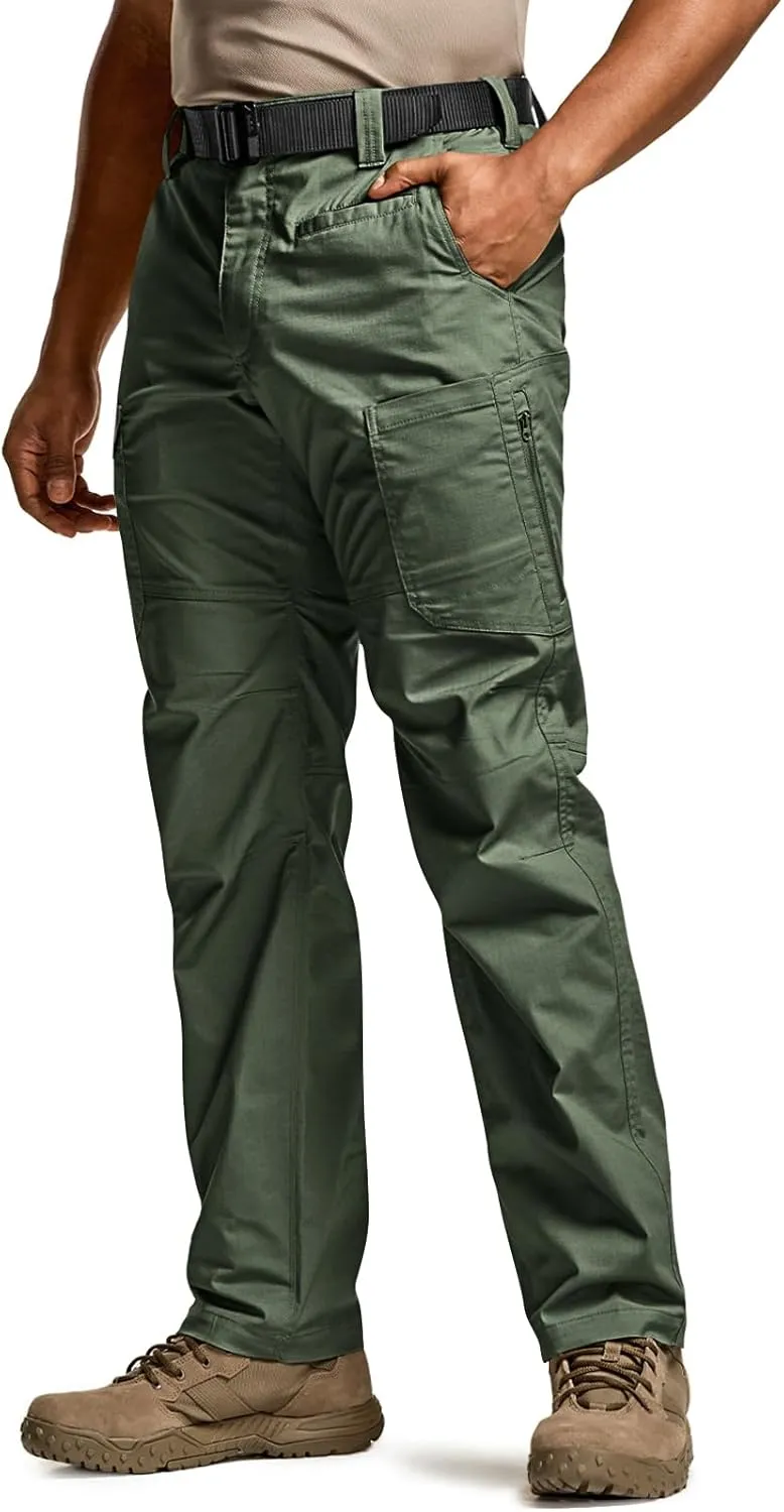 CQR Men's Utility Flex Cargo Pants, Classic-Fit Casual Stretch Work Pants, Water Resistant Lightweight Tactical Hiking Pants