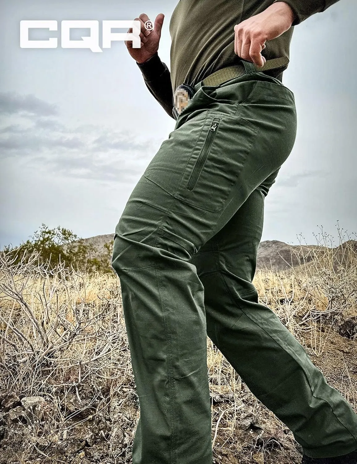 CQR Men's Utility Flex Cargo Pants, Classic-Fit Casual Stretch Work Pants, Water Resistant Lightweight Tactical Hiking Pants