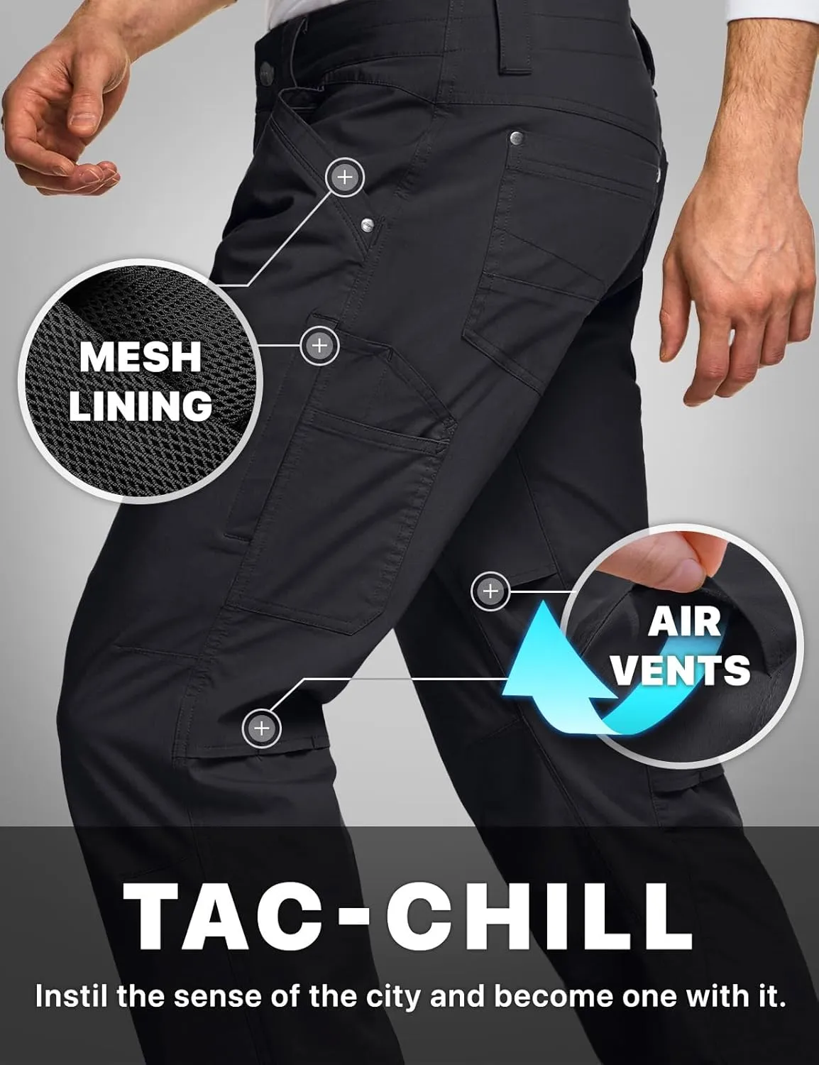 CQR Men's Vent Stretch Pants, Quick Dry Lightweight Casual Cargo Pants, Water Resistant Straight-Fit Utility Work Pants