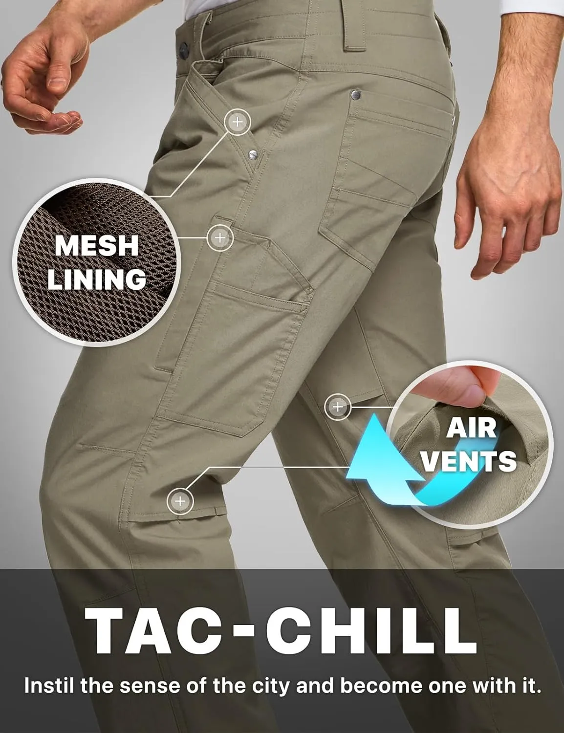 CQR Men's Vent Stretch Pants, Quick Dry Lightweight Casual Cargo Pants, Water Resistant Straight-Fit Utility Work Pants