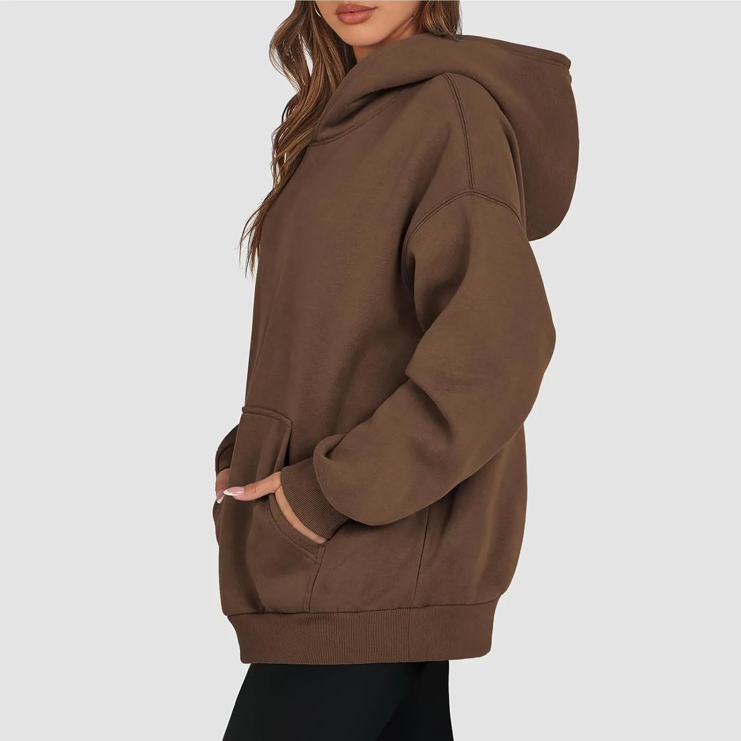 Crewneck Sweatshirts Women Drop Shoulder Fleece Lined Oversized Hoodie Thermal Long Sleeve Preppy Pullover Tops
