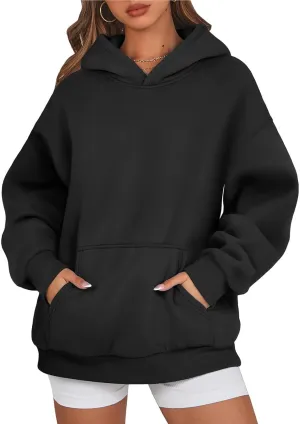 Crewneck Sweatshirts Women Drop Shoulder Fleece Lined Oversized Hoodie Thermal Long Sleeve Preppy Pullover Tops