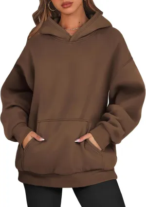 Crewneck Sweatshirts Women Drop Shoulder Fleece Lined Oversized Hoodie Thermal Long Sleeve Preppy Pullover Tops