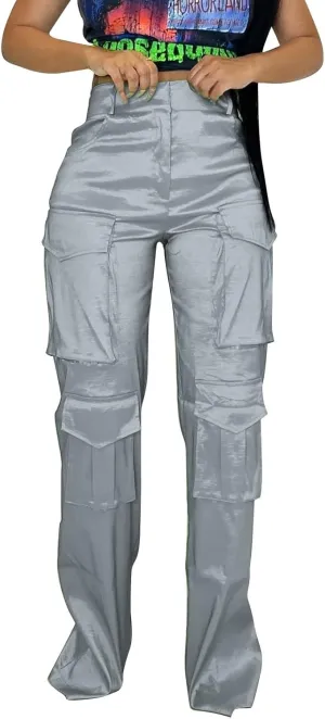 CRNTCEM Straight Leg Cargo Pants for Women Wide Leg Y2K Pants Vintage Streetwear Hip Hop Trousers with Multi Pockets