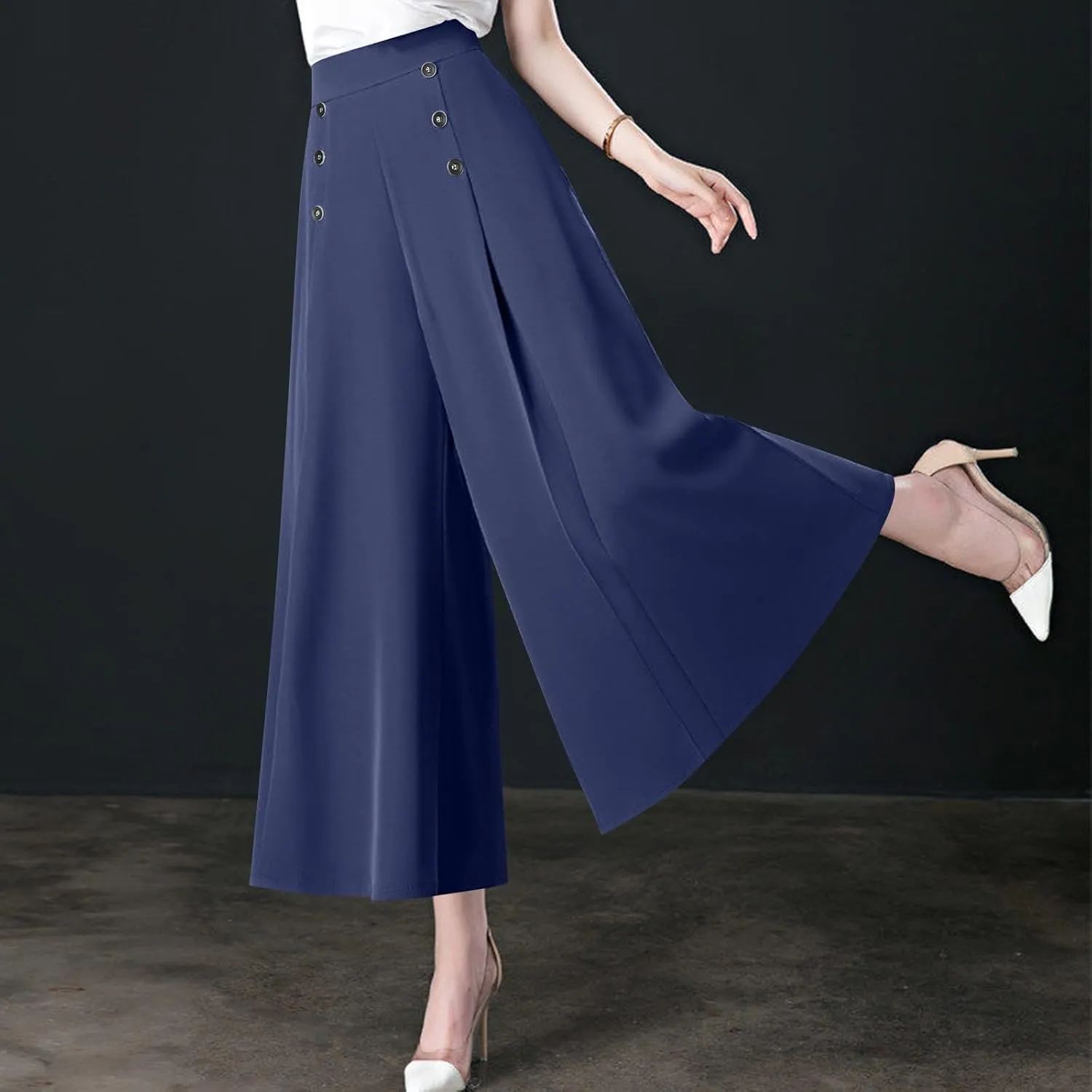 Culottes for Women Summer Dress Pants 2024 Work High Waist Business Casual Wide Leg Long Palazzo Pants Regular Size
