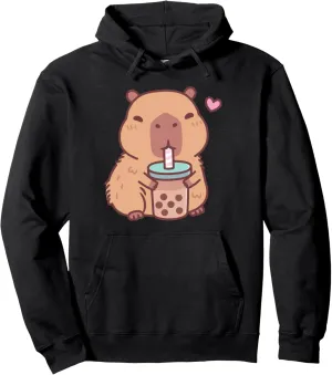 Cute Capybara Kawaii Anime Drinking Bubble Tea Lover Girls Pullover Hoodie