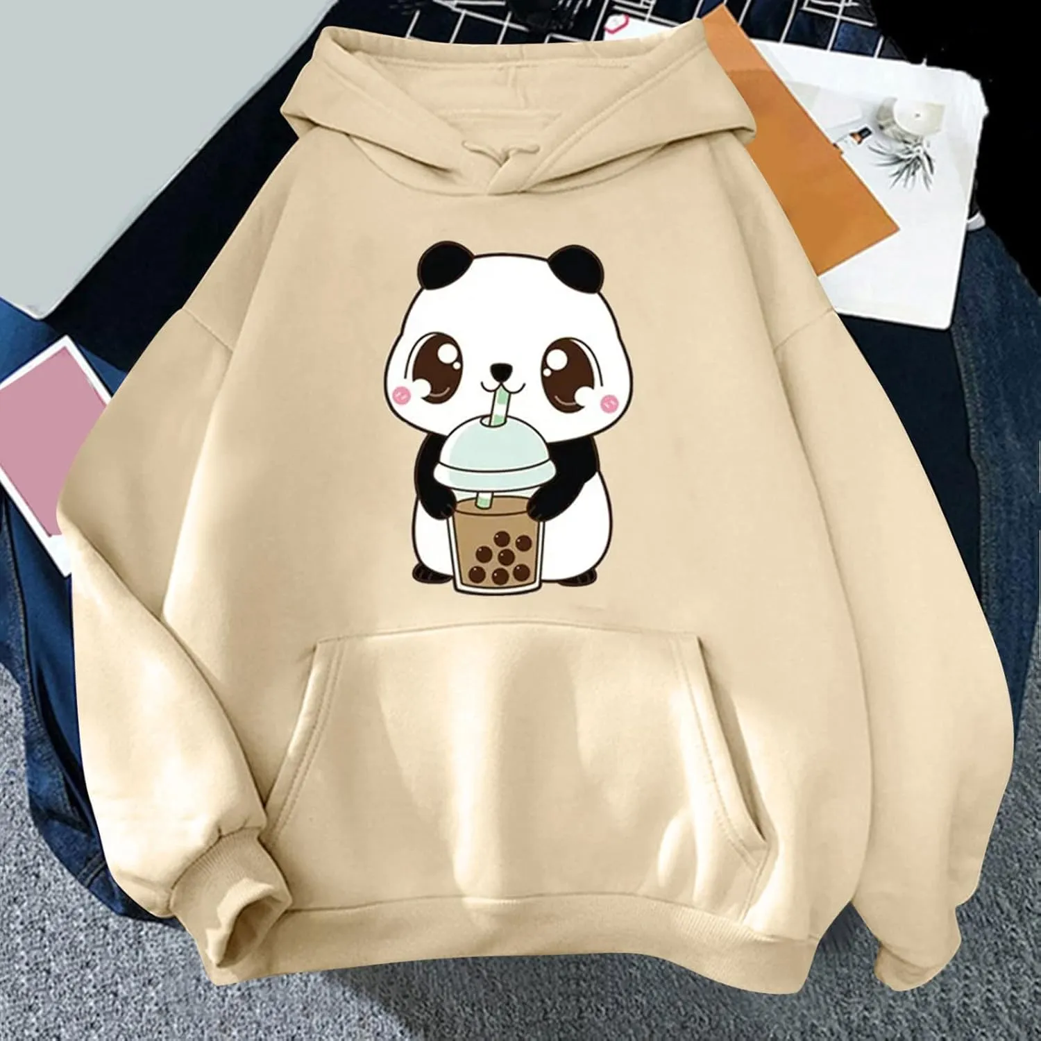 Cute Hoodies for Women Lovely Print Long Sleeved Drawstring Sweatshirts Casual Pullovers Tops with Pocket for Teen Girls
