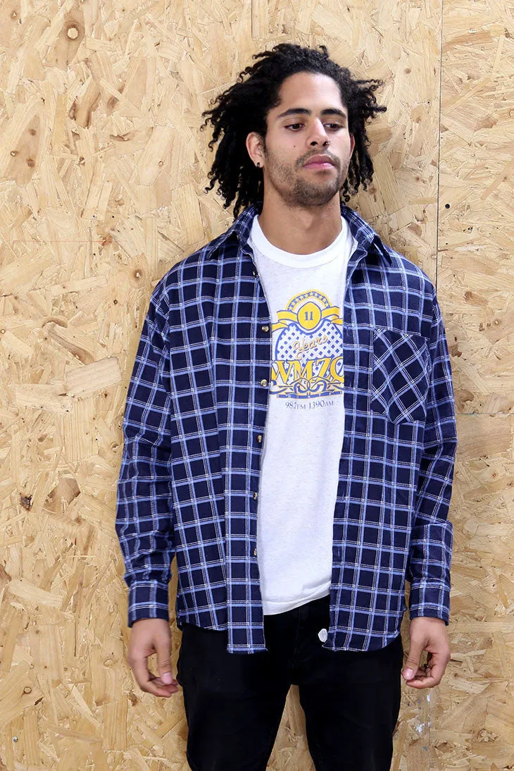 Dark Blue Chequered Flannel Shirt