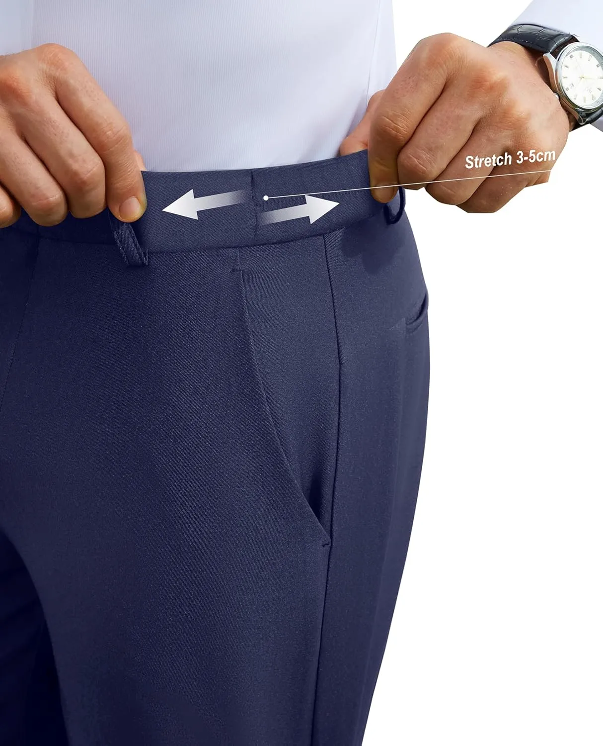 DEMEANOR Stretch Mens Dress Pants Slim Fit Dress Pants for Men Expandable Waist Wrinkle Free Work Dress Pants Golf Pants