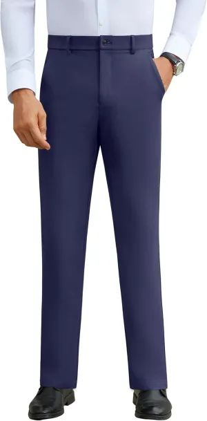 DEMEANOR Stretch Mens Dress Pants Slim Fit Dress Pants for Men Expandable Waist Wrinkle Free Work Dress Pants Golf Pants