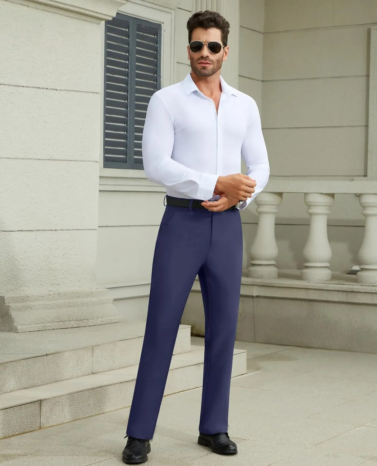 DEMEANOR Stretch Mens Dress Pants Slim Fit Dress Pants for Men Expandable Waist Wrinkle Free Work Dress Pants Golf Pants