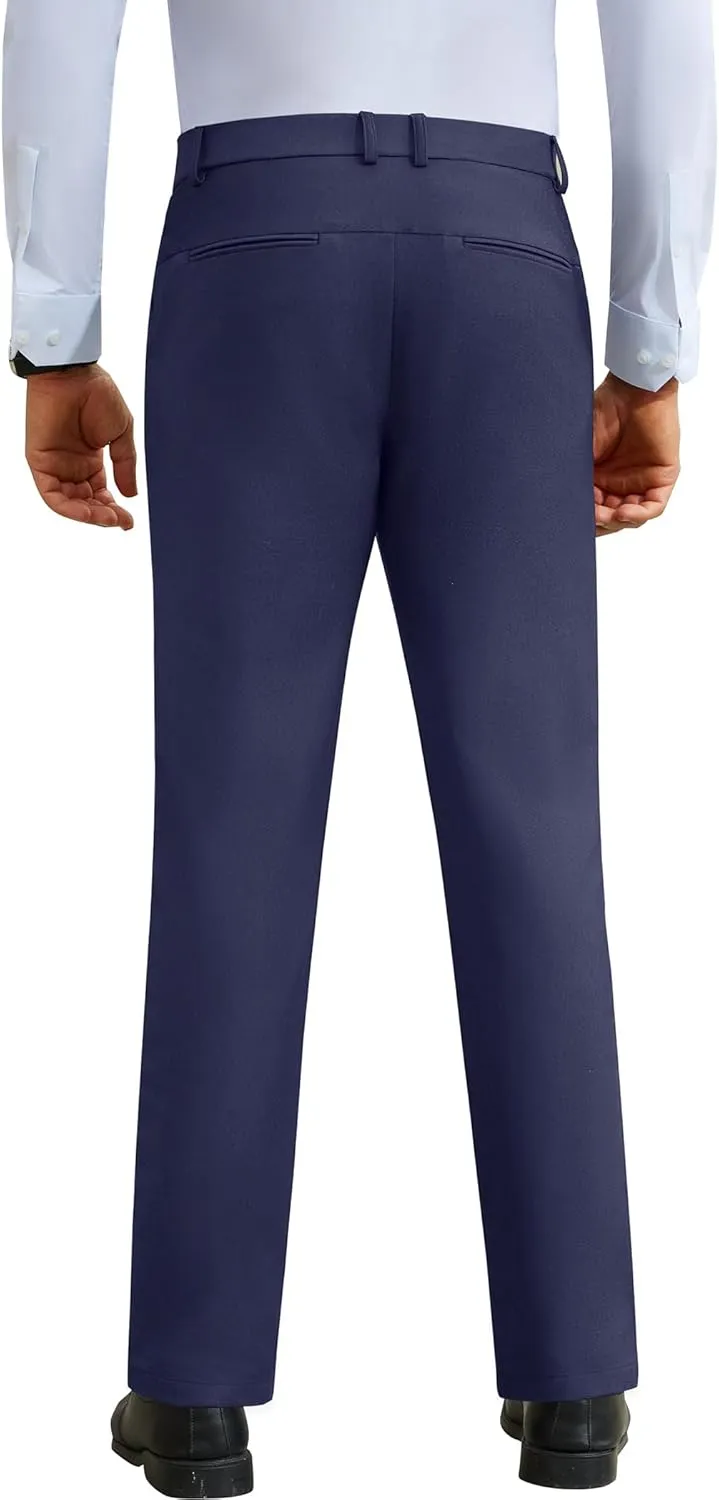 DEMEANOR Stretch Mens Dress Pants Slim Fit Dress Pants for Men Expandable Waist Wrinkle Free Work Dress Pants Golf Pants