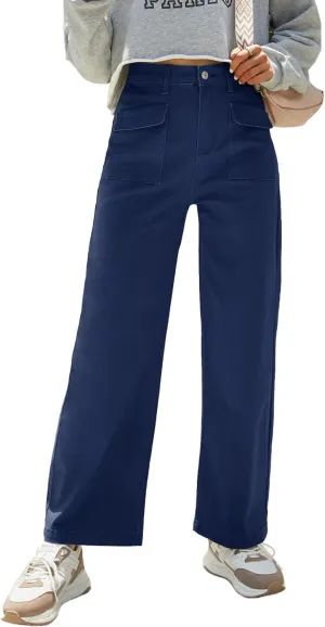 Dokotoo Womens Cargo Pants Women Baggy Wide Leg High Waist Casual Pants Jean Stretch Pants