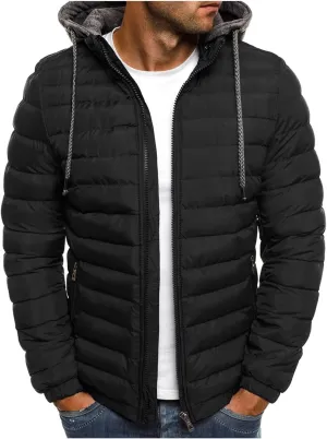 Down Jacket Men Winter Jackets Packable Lightweight Jacket Long Sleeve Zip Up Fuzzy Winter Jackets with Hood