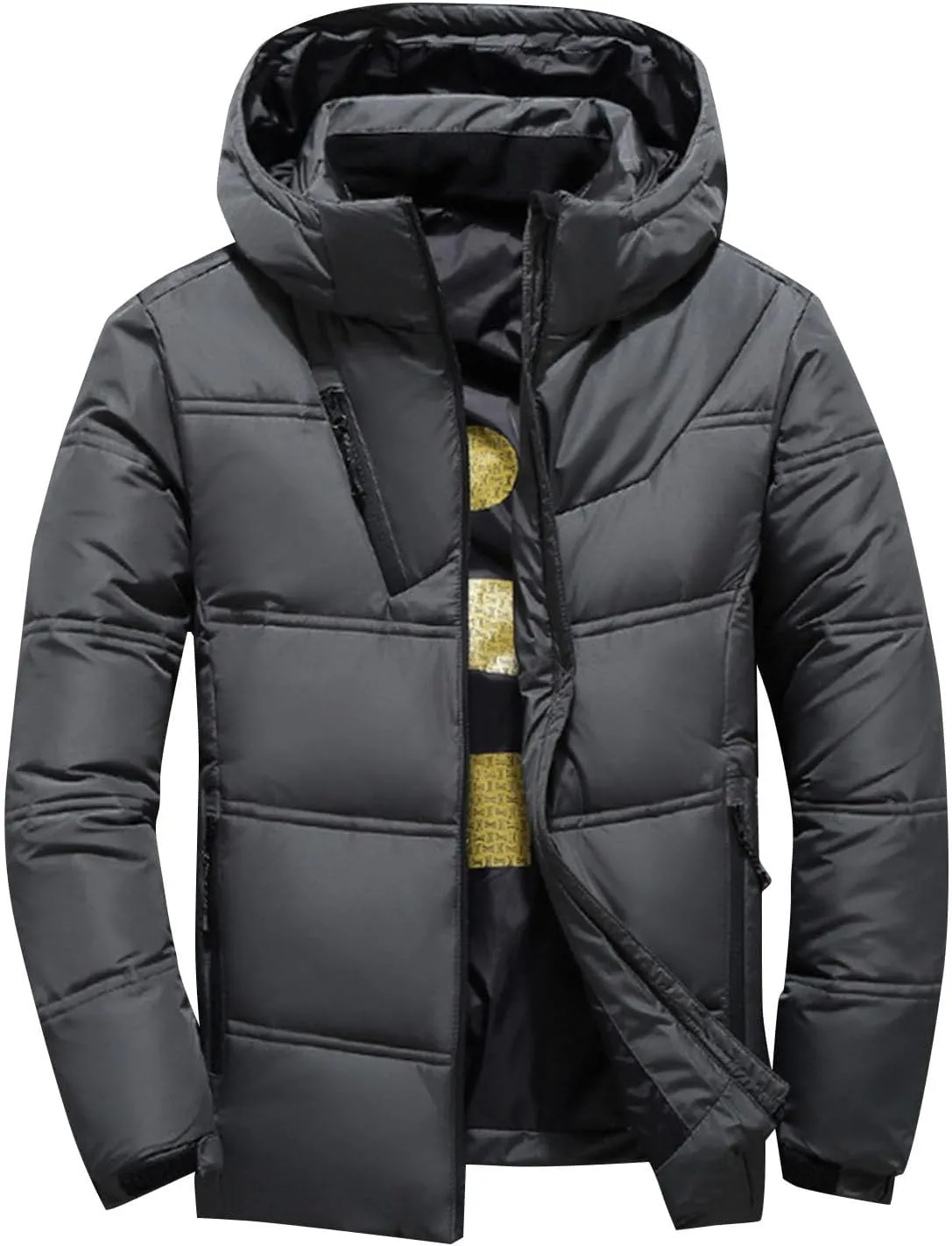 Down Winter Coats for Men Waterproof Hooded Puffer Jacket Cotton Padded Warm Outerwear with Pockets