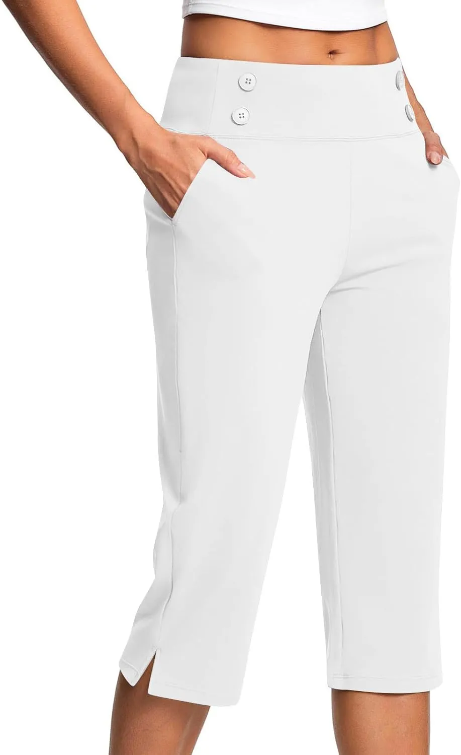 Dressy Capri Pants for Women High Waist Stretch Office Work Crop Pant Soft Dress Suit Pants Yoga Slacks with Pocket