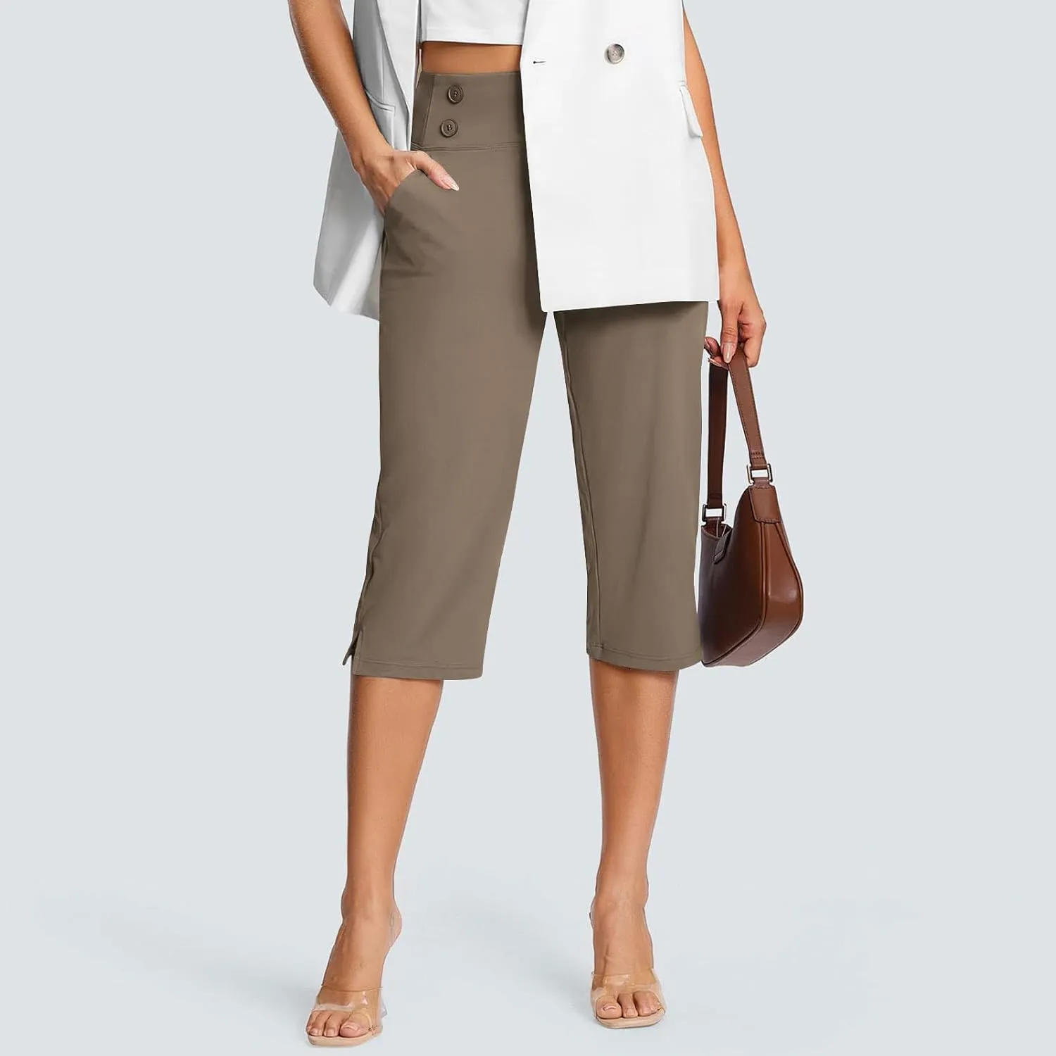 Dressy Capri Pants for Women High Waist Stretch Office Work Crop Pant Soft Dress Suit Pants Yoga Slacks with Pocket