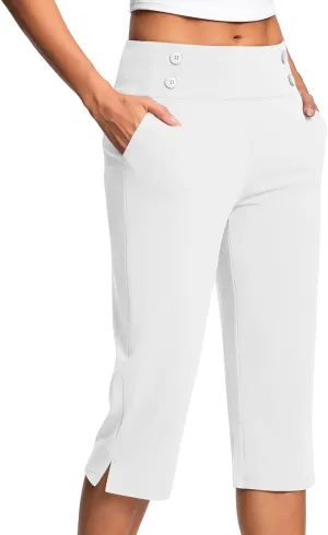 Dressy Capri Pants for Women High Waist Stretch Office Work Crop Pant Soft Dress Suit Pants Yoga Slacks with Pocket