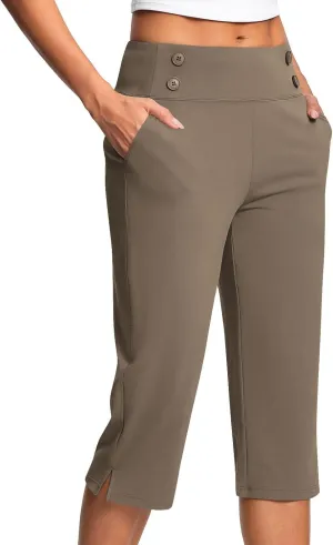 Dressy Capri Pants for Women High Waist Stretch Office Work Crop Pant Soft Dress Suit Pants Yoga Slacks with Pocket