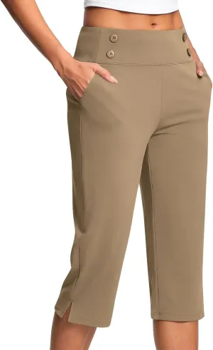 Dressy Capri Pants for Women High Waist Stretch Office Work Crop Pant Soft Dress Suit Pants Yoga Slacks with Pocket