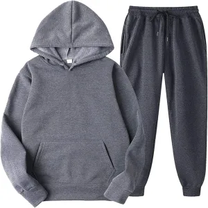 DuDubaby Faux Fur Hoodie For Men Hooded Sportswear Two Piece Long Sleeved Pullover Hoodie Sweatshirt Sweatpants Set