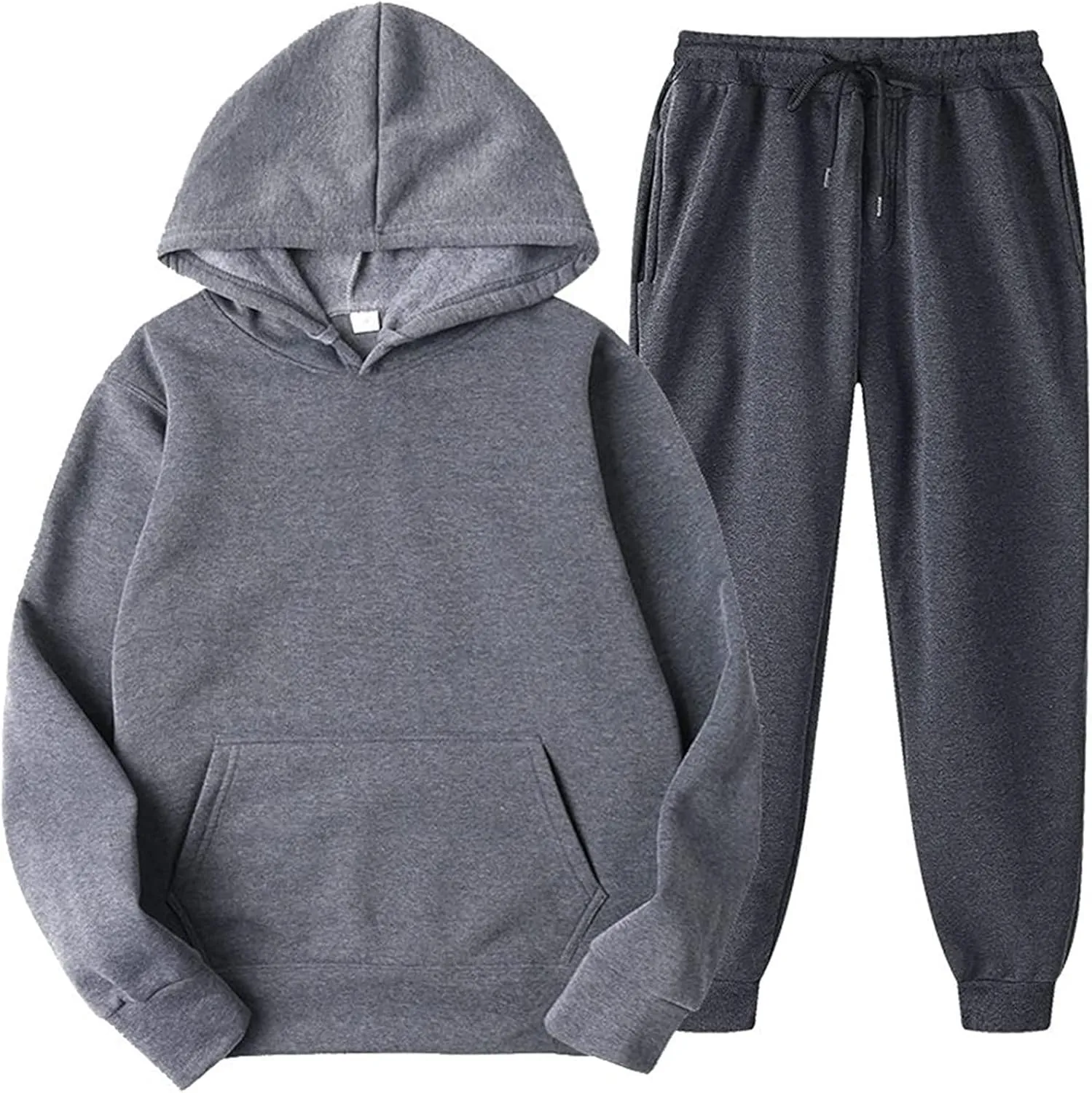 DuDubaby Faux Fur Hoodie For Men Hooded Sportswear Two Piece Long Sleeved Pullover Hoodie Sweatshirt Sweatpants Set
