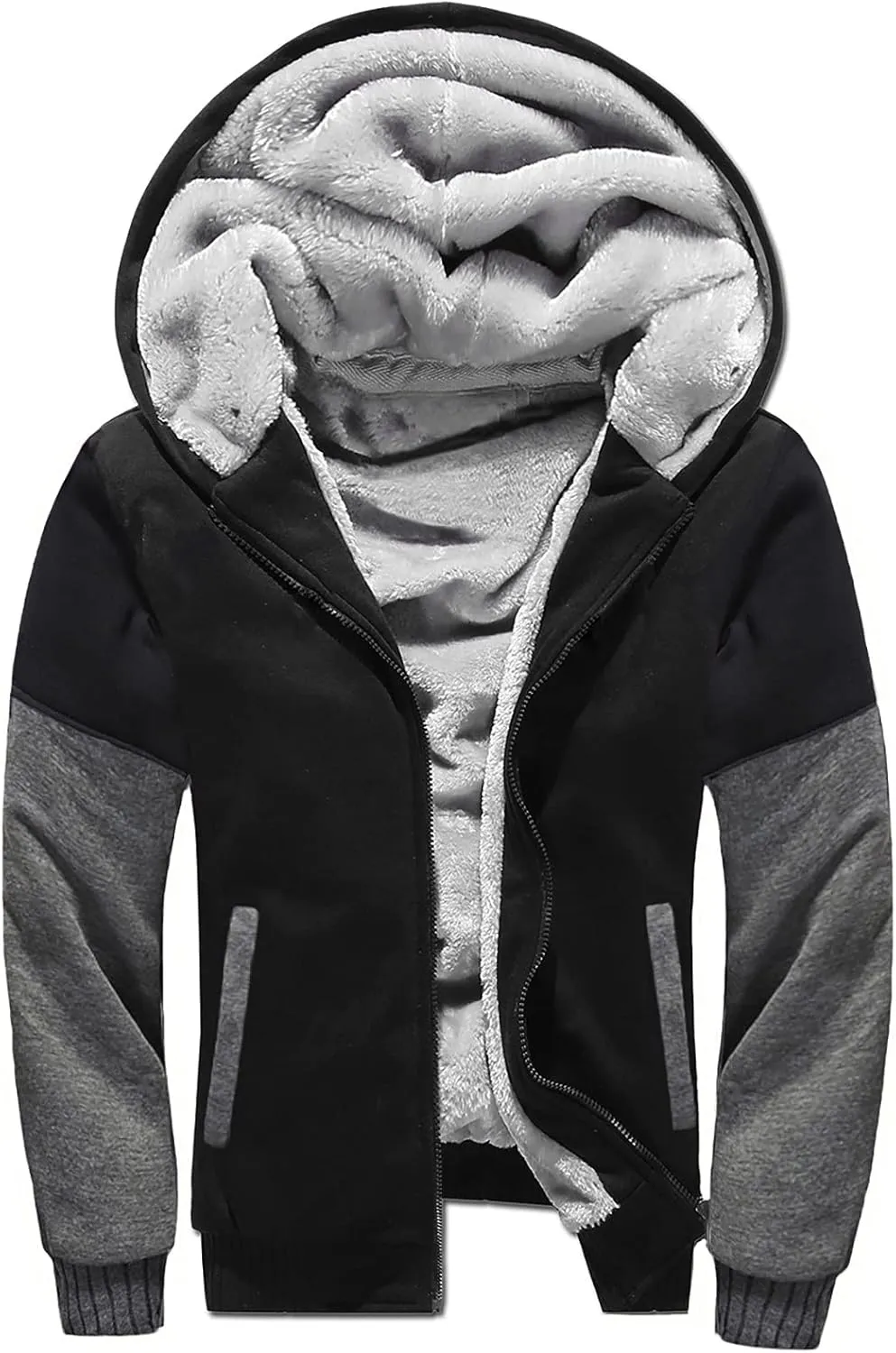 DuDubaby Hoodies for Men Big and Tall Long Sleeve Hoodie Men Winter Warm Fleece Hooded Zipper Sweater Jacket Outwear Coat