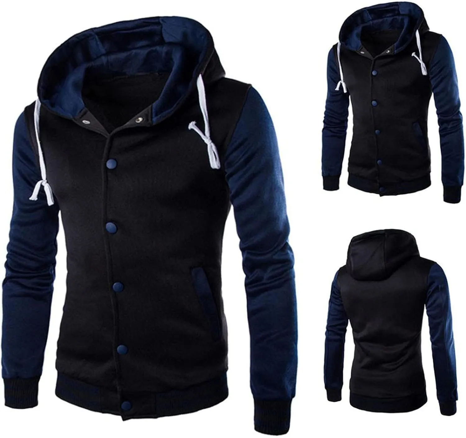 DuDubaby Men Tops Plus Size Casual Loose Hooded Long Sleeve Padded Sweatshirt Pullover Big Pockets