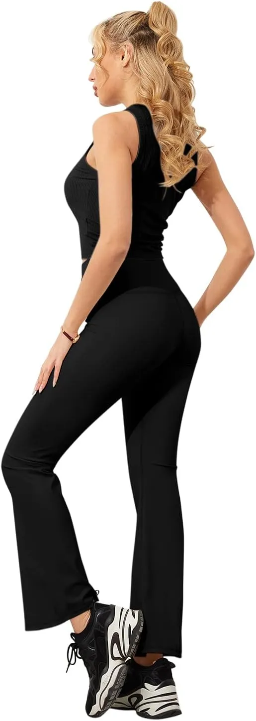 Esobo Women's Bootleg Yoga Pants Crossover High Waisted Wide Leg Workout Flare Pants Bootcut Work Pants Dress Pants