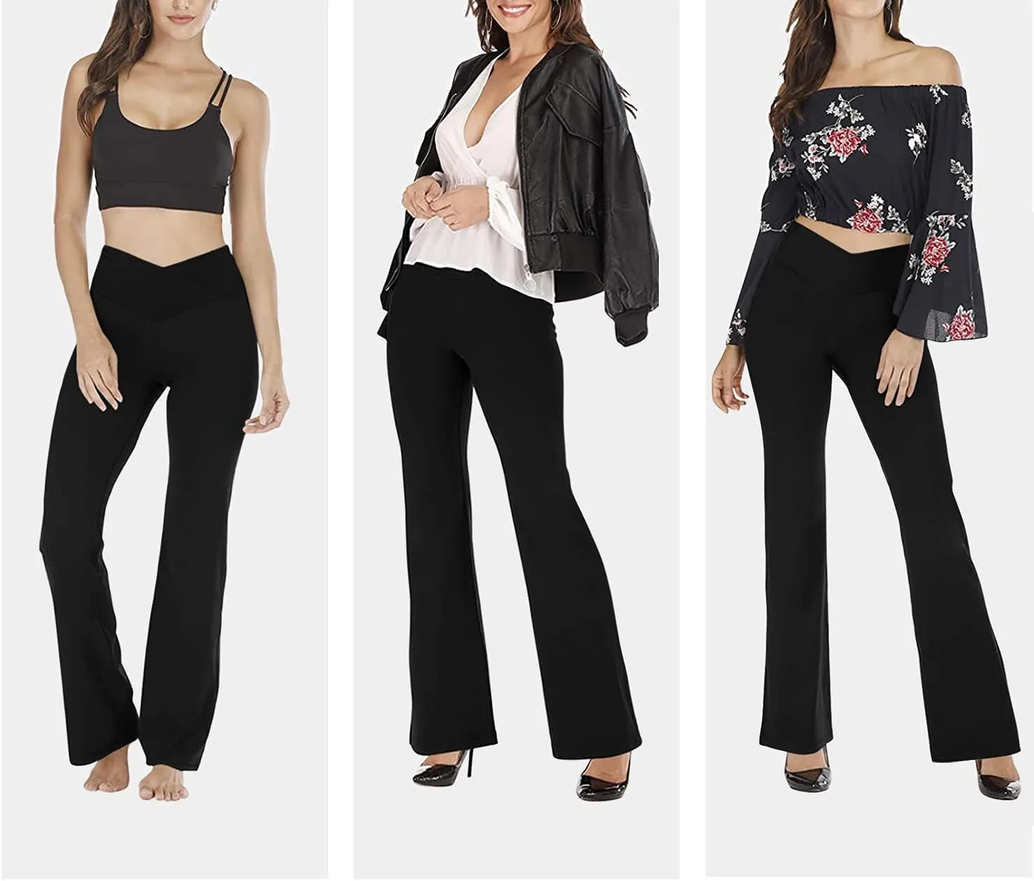 Esobo Women's Bootleg Yoga Pants Crossover High Waisted Wide Leg Workout Flare Pants Bootcut Work Pants Dress Pants