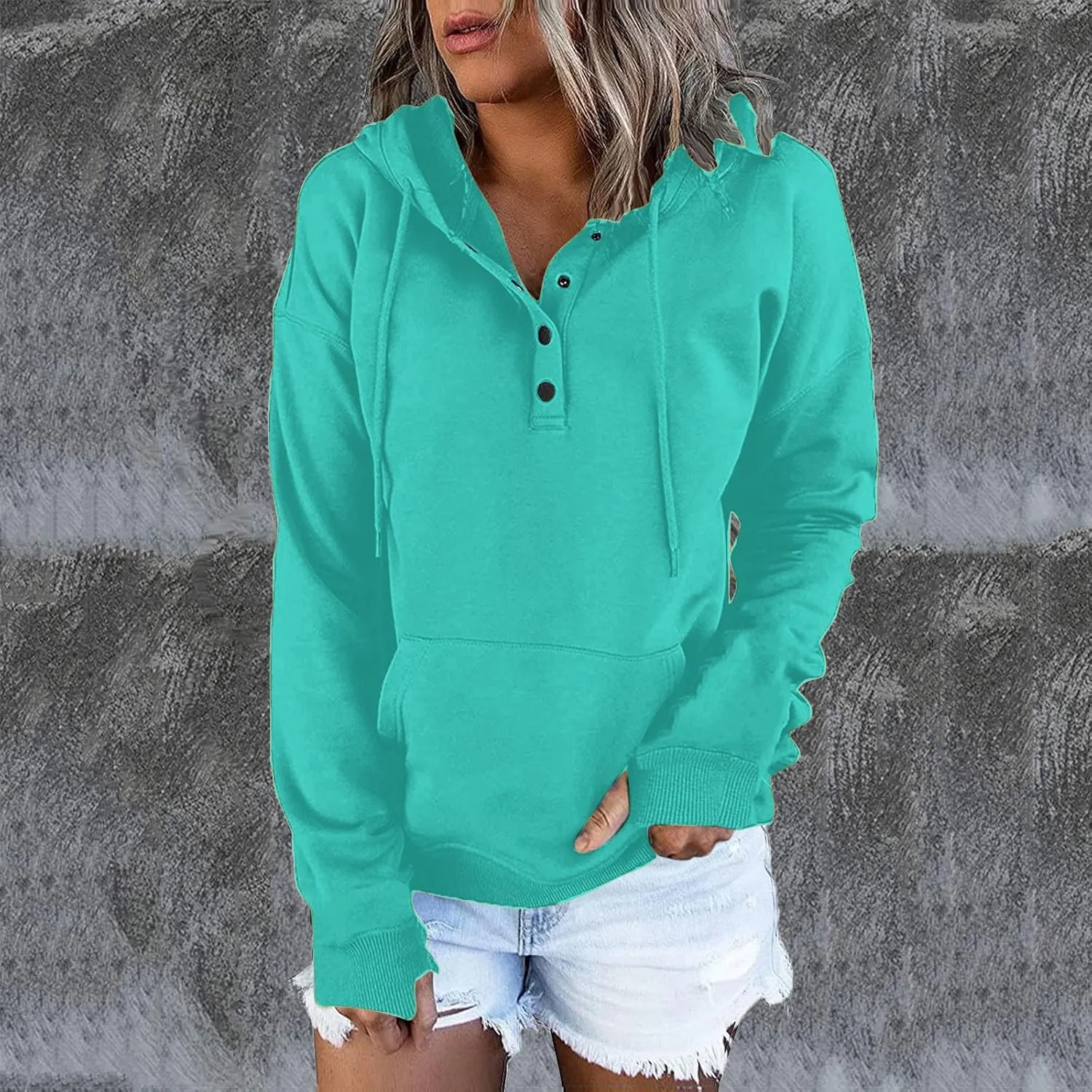 Fall Hoodies for Women Fashion 2023 Button Down Thumb Hole Hooded Sweatshirt Casual Pullover Tops with Kangaroo Pocket