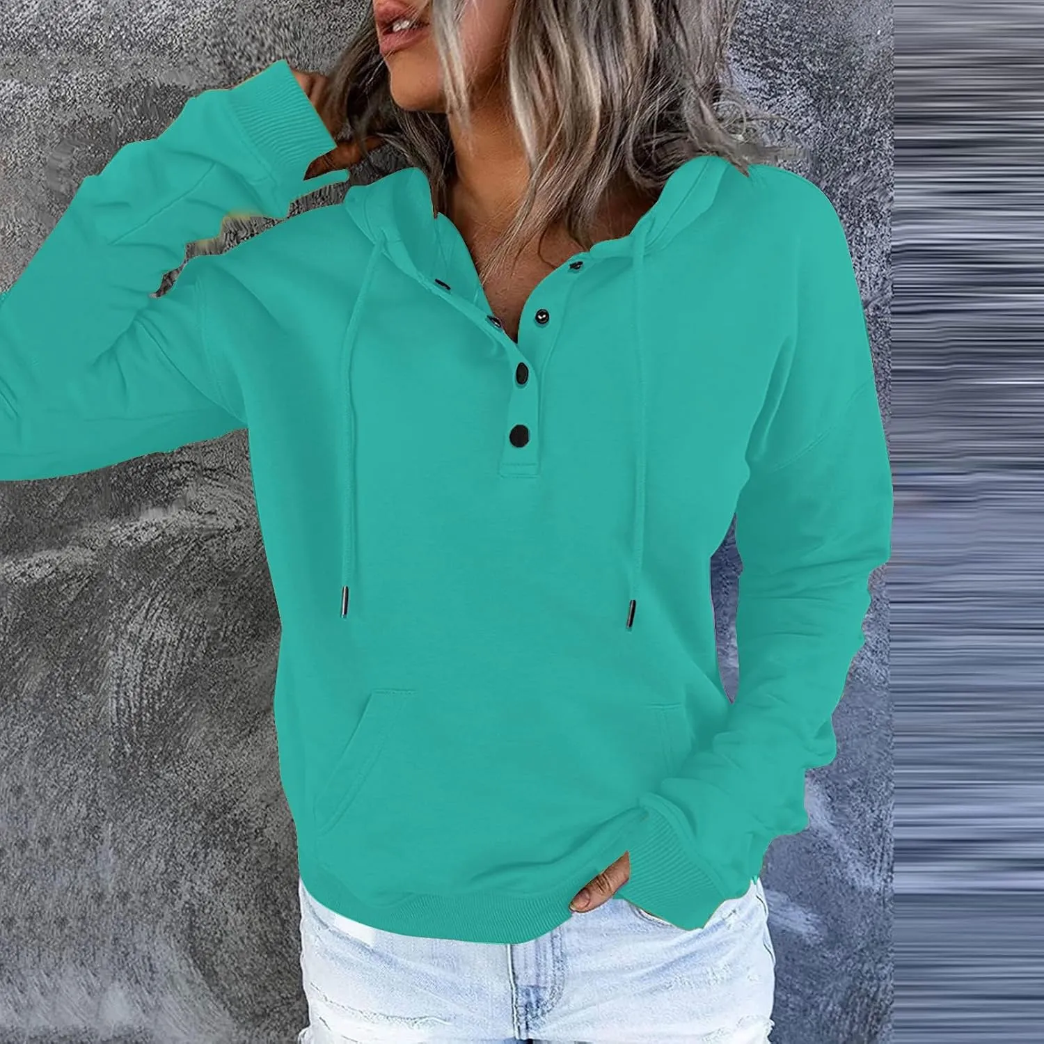 Fall Hoodies for Women Fashion 2023 Button Down Thumb Hole Hooded Sweatshirt Casual Pullover Tops with Kangaroo Pocket