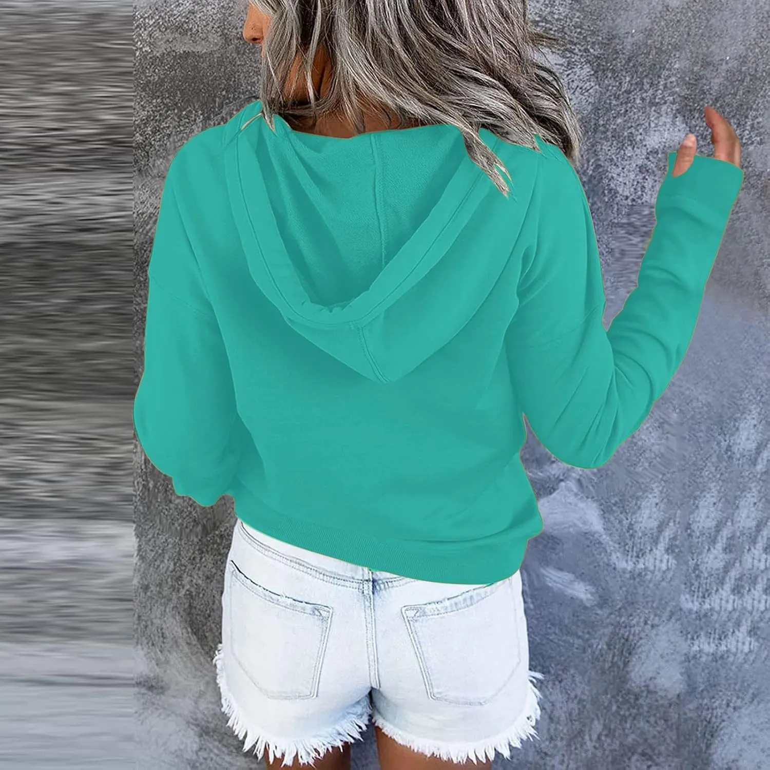 Fall Hoodies for Women Fashion 2023 Button Down Thumb Hole Hooded Sweatshirt Casual Pullover Tops with Kangaroo Pocket