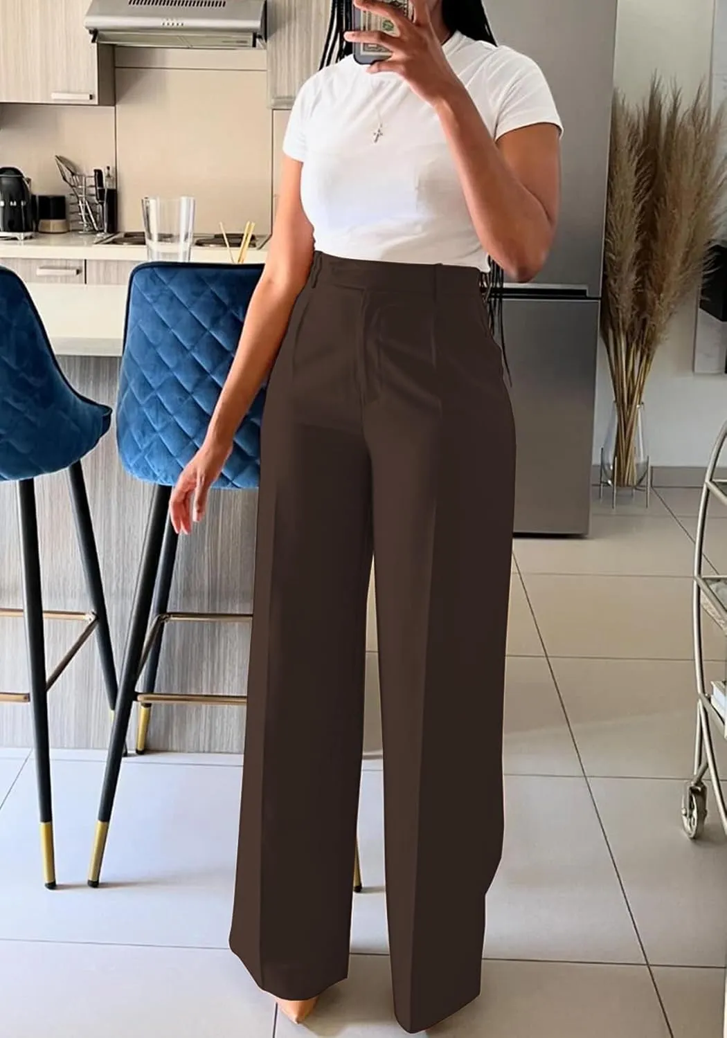 Famnbro Womens Dress Pants Slacks High Waisted Wide Leg Yoga Business Work Pants Trousers