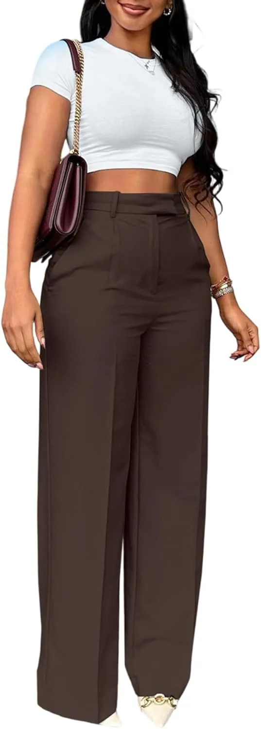 Famnbro Womens Dress Pants Slacks High Waisted Wide Leg Yoga Business Work Pants Trousers