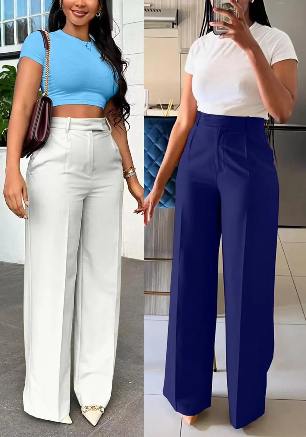 Famnbro Womens Dress Pants Slacks High Waisted Wide Leg Yoga Business Work Pants Trousers