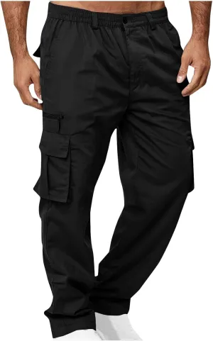 Finelylove Mens Cargo Pants Loose Fit Casual Cargo Sweatpants Outdoor Straight Flex Athletic Pants Work Hiking Joggers