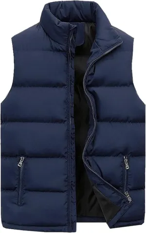 Fleece Jacket Men Mens Cotton Padded Sleeveless Jacket Full Zip Lightweight Thermal Hooded Down Vest For Men Fall Winter (X1-Navy, Xl)