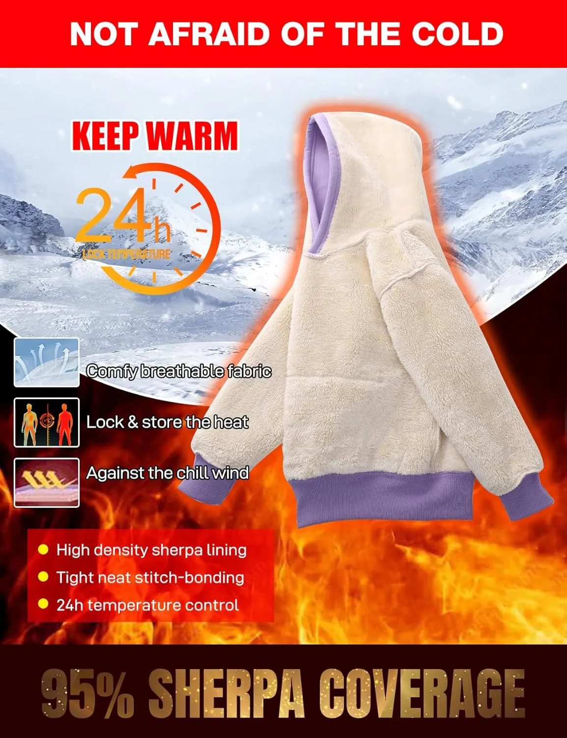 Flygo Unisex Boys Girls Fleece Lined Sherpa Hoodie Kids Warm Winter Hoodies Pullover Hooded Sweatshirt Sweater 4-13Y