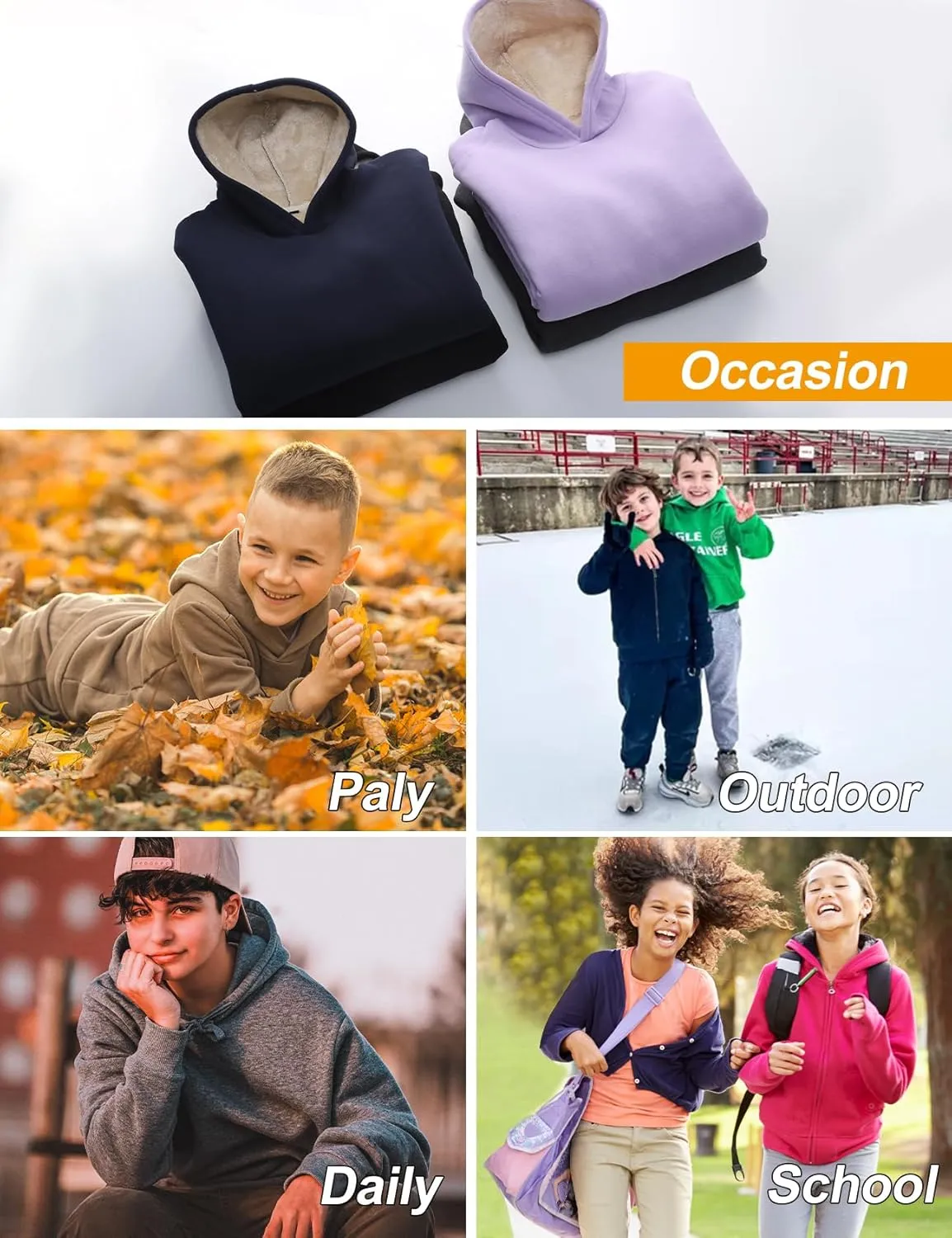 Flygo Unisex Boys Girls Fleece Lined Sherpa Hoodie Kids Warm Winter Hoodies Pullover Hooded Sweatshirt Sweater 4-13Y