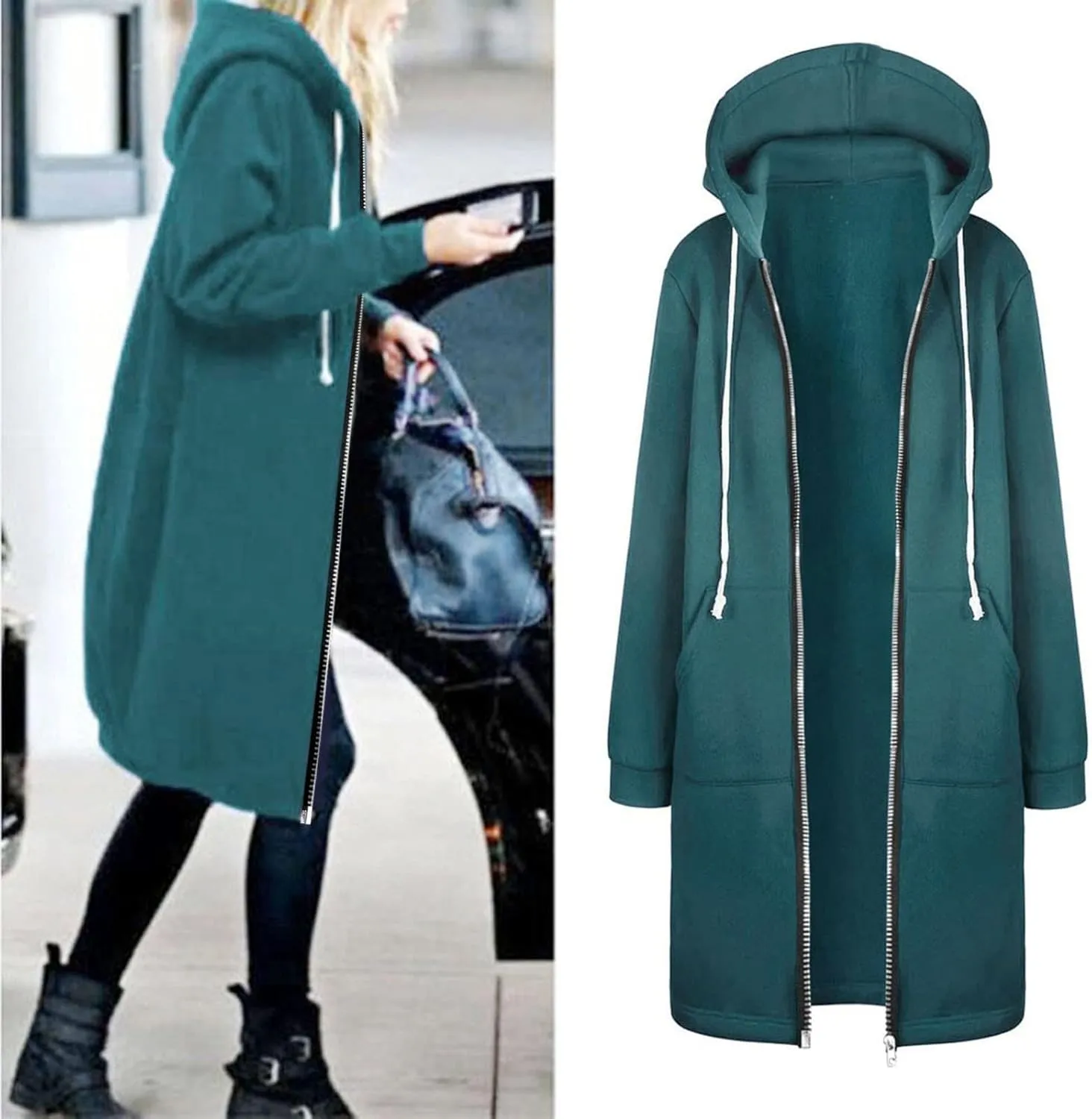 Full Zip Up Hoodies for Women Lightweight Long Sleeve Long Tunic Sweatshirt Oversize Casual Loose Outdoor Jackets Pockets