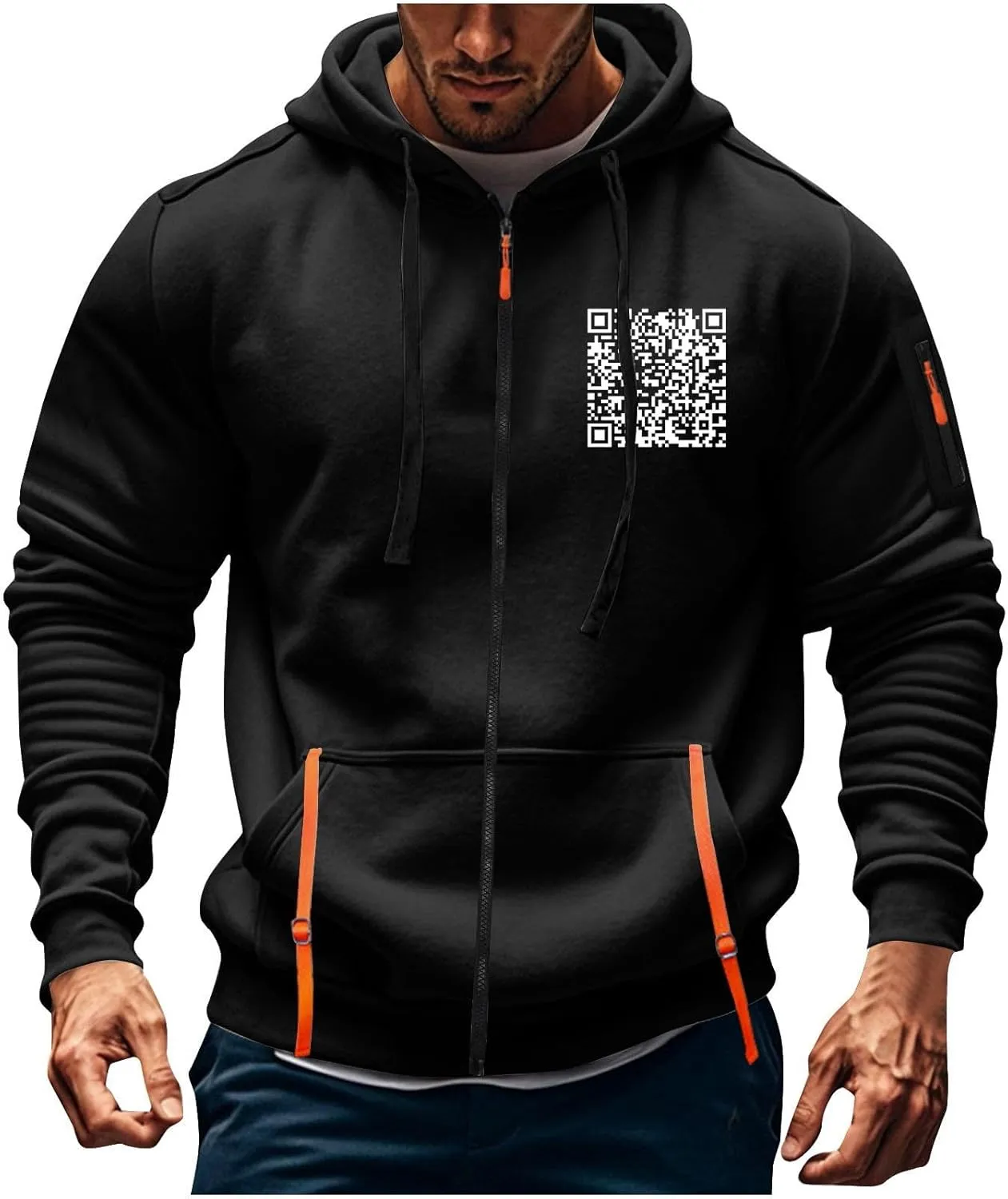 Funny Fuck You Qr Code Hoodie Casual Lightweight Full Zip Jacket Men Sports Big And Tall Sweatshirt With Pocket