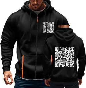 Funny Fuck You Qr Code Hoodie Casual Lightweight Full Zip Jacket Men Sports Big And Tall Sweatshirt With Pocket