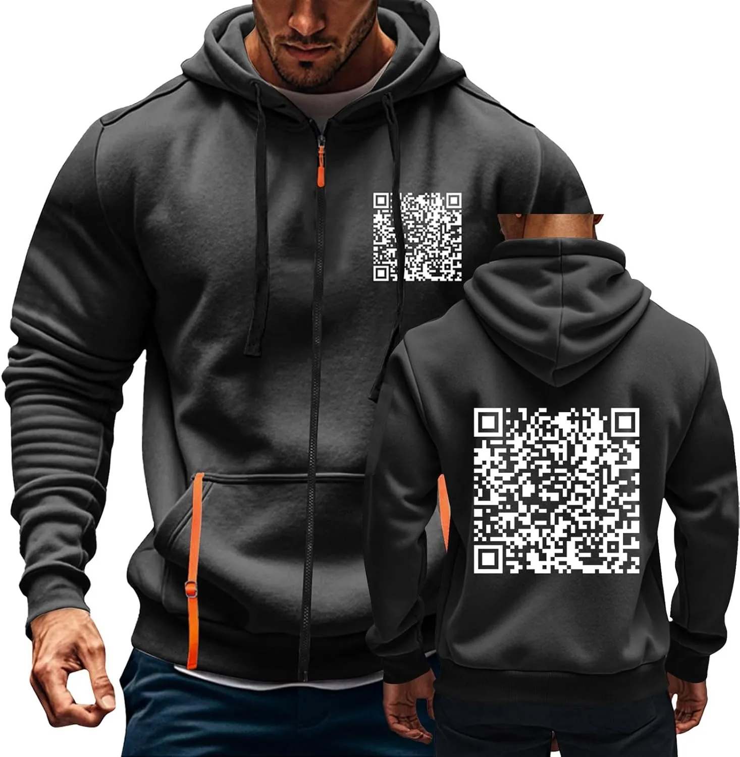 Funny Fuck You Qr Code Hoodie Casual Lightweight Full Zip Jacket Men Sports Big And Tall Sweatshirt With Pocket