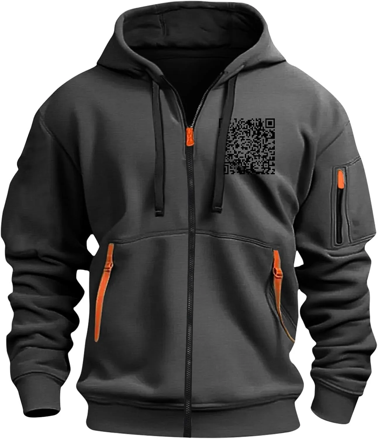 Funny Fuck You Qr Code Hoodie Casual Lightweight Full Zip Jacket Men Sports Big And Tall Sweatshirt With Pocket