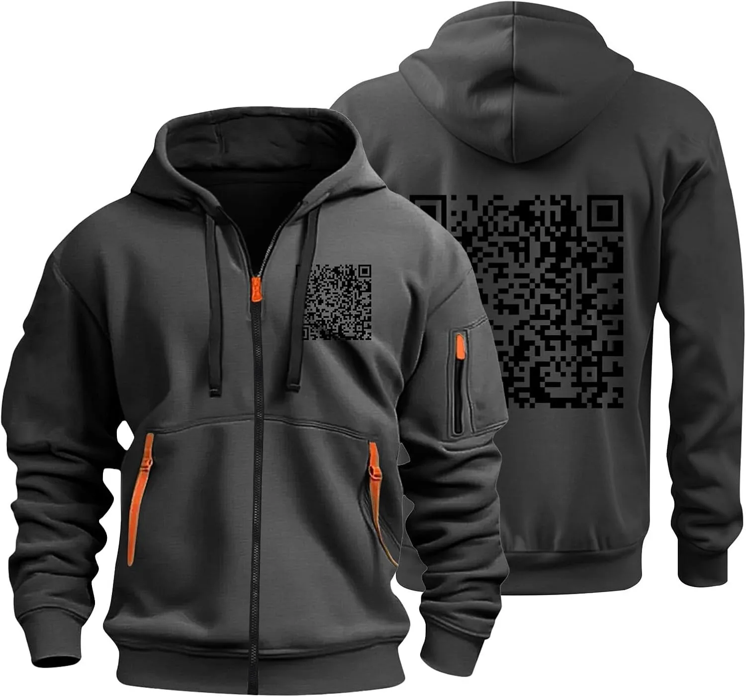 Funny Fuck You Qr Code Hoodie Casual Lightweight Full Zip Jacket Men Sports Big And Tall Sweatshirt With Pocket