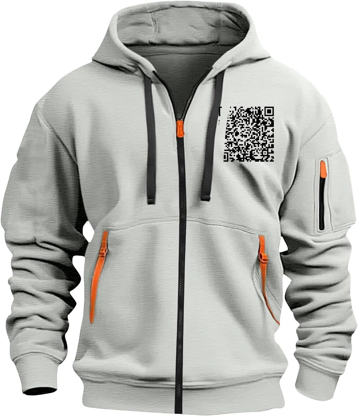 Funny Fuck You Qr Code Hoodie Casual Lightweight Full Zip Jacket Men Sports Big And Tall Sweatshirt With Pocket