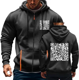 Funny Fuck You Qr Code Hoodie Casual Lightweight Full Zip Jacket Men Sports Big And Tall Sweatshirt With Pocket