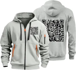 Funny Fuck You Qr Code Hoodie Casual Lightweight Full Zip Jacket Men Sports Big And Tall Sweatshirt With Pocket